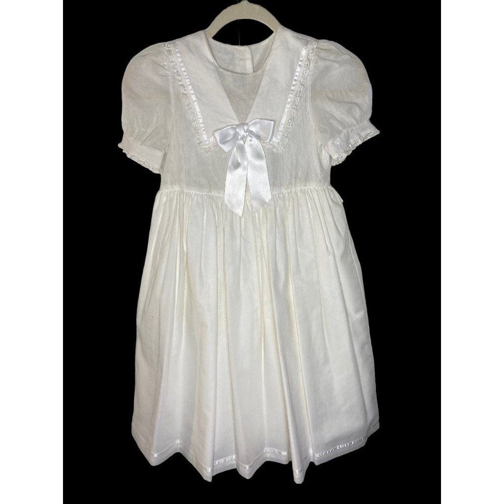 Vintage Laura Ashley Mother & Child 8 White Dress Lace Collar Bow Petticoat RARE - Picture 2 of 12